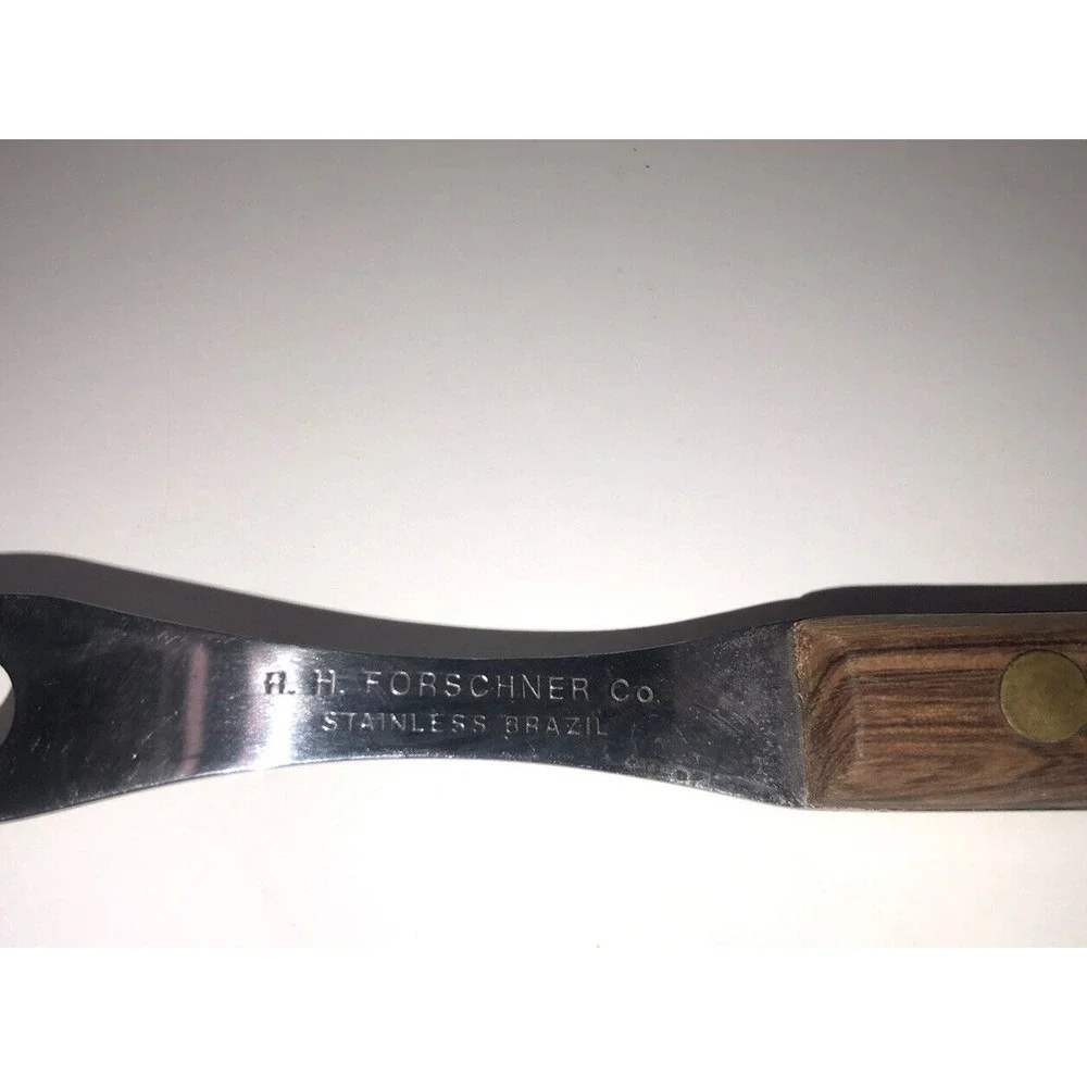 Vtg R.H. Forschner Co Carving Serving Turning‎ Fork Wood Handle Stainless Brazil